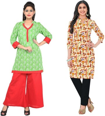 WEATHER CHANGER Women Printed Straight Kurta(Red, Green)