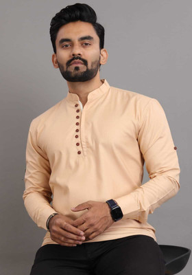 Nnc Men Solid Straight Kurta(Beige)