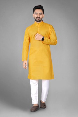 KUNUFASHION Men Solid Ethnic Dress Kurta(Yellow)