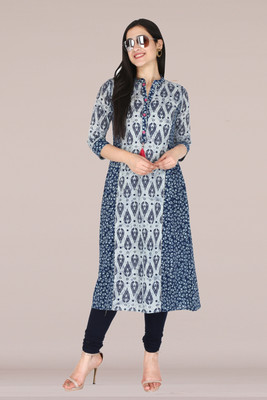Kannahi Women Printed A-line Kurta(Blue)