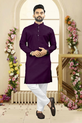 Shree Dutt Creation Men Solid Straight Kurta(Purple)
