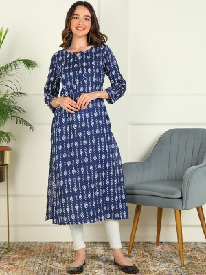 mokshi Women Printed Straight Kurta(Dark Blue, White, Light Blue)