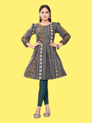 vrajfabrics Women Printed Flared Kurta(Blue)