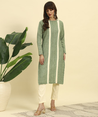 KILVESTED Women Self Design Straight Kurta(Green)