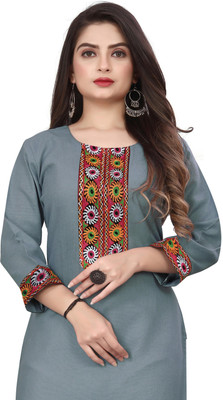 HF HOLYDAY FASHION Women Embroidered Straight Kurta(Grey)