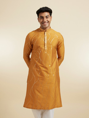 DIWAS by Manyavar Men Embroidered Straight Kurta(Yellow)
