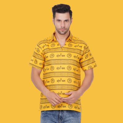 AXOLOTL Men Printed Straight Kurta(Yellow)