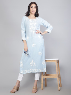 vairagee Women Embroidered Straight Kurta(Light Blue)
