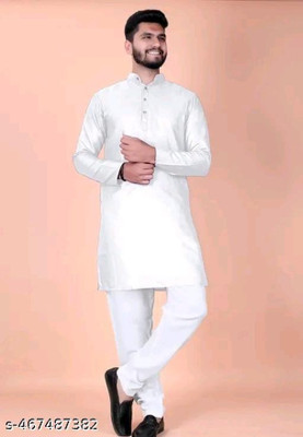 VyomCreation Men Solid Straight Kurta(White)