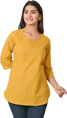 INFABKARAN Women Solid Straight Kurta(Yellow)