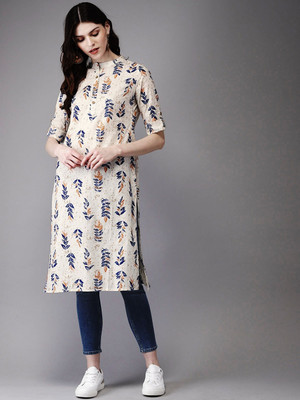 SkyAsia Women Printed Straight Kurta(Beige)