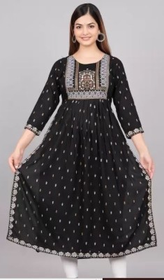 sai creations Women Embroidered Anarkali Kurta(Black)