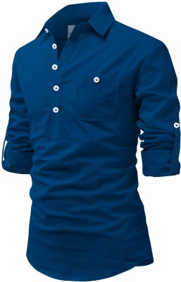 Apektra Men Solid A-line Kurta(Dark Blue)