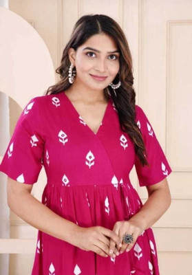 moxica Women Printed Ethnic Dress Kurta(Pink)