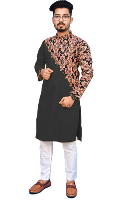 Rainbow Cloths Men Printed Ethnic Dress Kurta(Black)