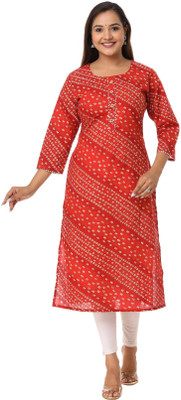 VIHAAN IMPEX Women Printed Straight Kurta(Red)