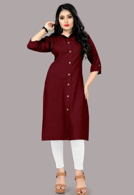 fashiology Women Solid Straight Kurta(Maroon)