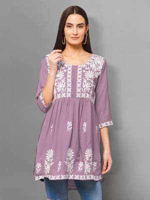 Winza Designer Women Embroidered Cape Top Kurta(Purple)