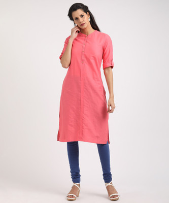 DEVDHAM Women Solid A-line Kurta(Pink)
