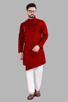 Jenil Fashion Men Solid A-line Kurta(Red)