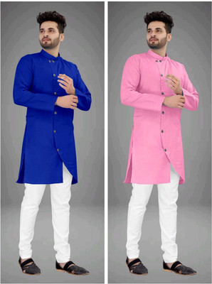 CRYSTALREVENUE Men Solid Trail Cut Kurta(Multicolor)