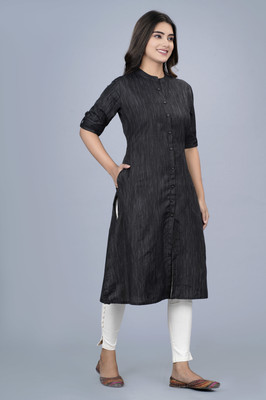 HEARTLOOM Women Solid A-line Kurta(Black, White)