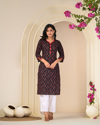 Kannahi Women Printed Straight Kurta(Maroon)