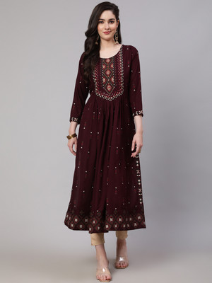 Saabhi Women Printed Ethnic Dress Kurta(Black)