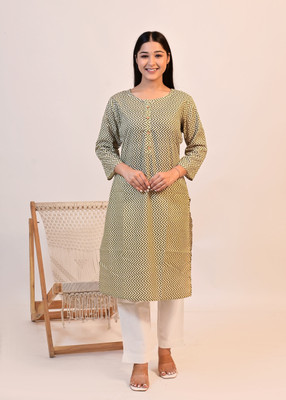 PG Garments Women Geometric Print Straight Kurta(Brown)