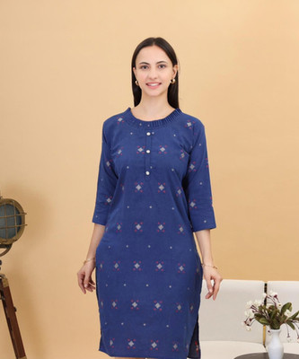 Raisa Collection Women Printed Straight Kurta(Dark Blue)