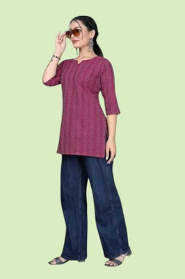 Suhani Fashionq Women Printed Flared Kurta(Red)