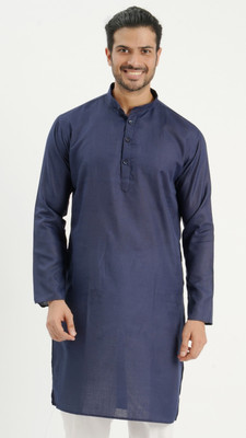 Modern Mughals Men Solid Straight Kurta(Blue)