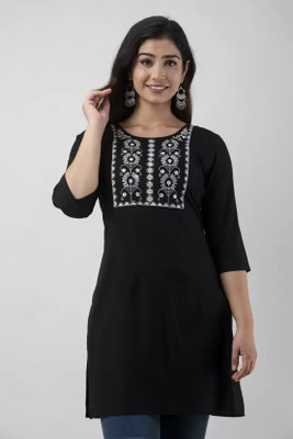 KKARN KAWACH Women Embroidered Straight Kurta(Black)