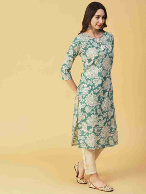 CHHABA TEXTILE Women Printed Straight Kurta(Green)