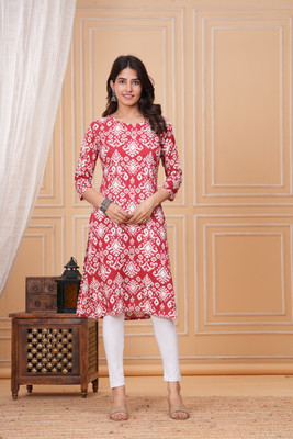 SELKET Women Printed A-line Kurta(Red)