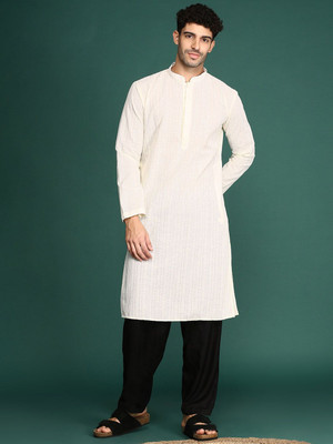 ANOUK Men Woven Design Straight Kurta(White)