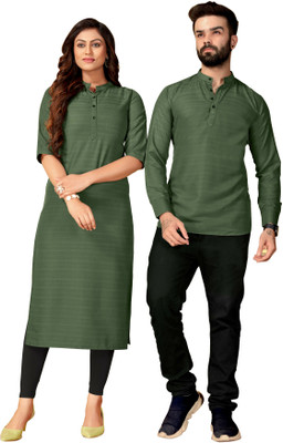 Fashion Galleria Women Striped A-line Kurta(Dark Green)