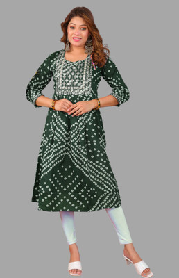 Parth f Women Printed, Embellished A-line Kurta(Green)