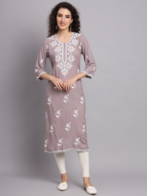 Marry Women Embroidered A-line Kurta(Purple, White)