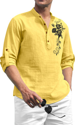 SHOPYCLICK Men Printed Straight Kurta(Yellow)