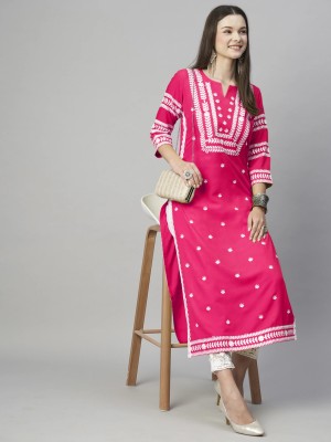 anushansa Women Embroidered, Self Design Straight Kurta(Pink)