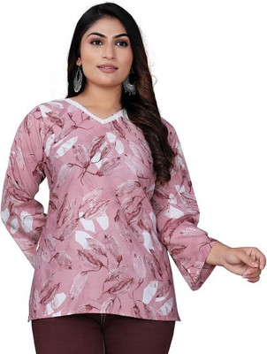 WavySnugsy Women Printed Straight Kurta(Pink)