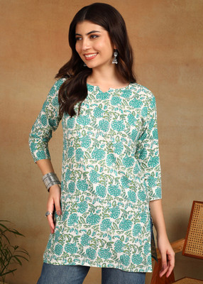 VAHSON Women Floral Print, Printed A-line Kurta(Light Green, White)