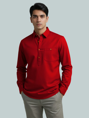 Vashuqi Men Solid A-line Kurta(Red)