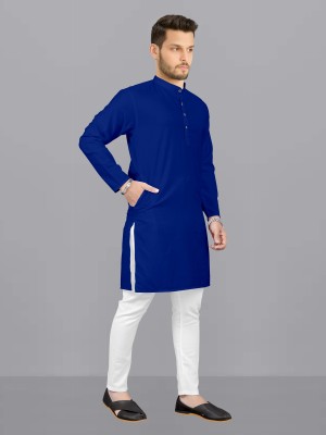 Shree Dutt Creation Men Solid Straight Kurta(Blue)