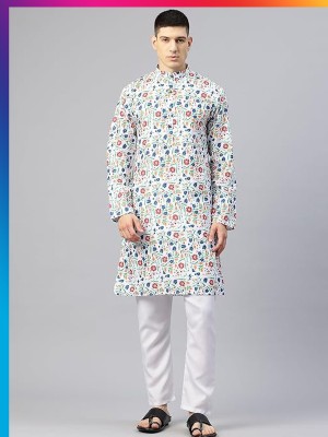 Avler Men Printed Straight Kurta(Multicolor)