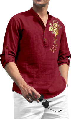 Fifth U Men Printed Straight Kurta(Maroon)