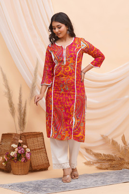Hisham Women Printed Pakistani Kurta(Multicolor)