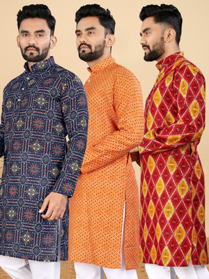 allan peter Men Printed Straight Kurta(Multicolor)
