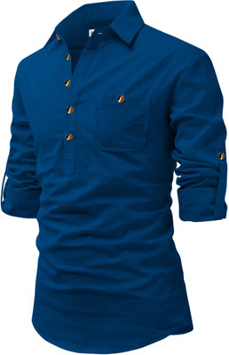 RAREMARK Men Solid A-line Kurta(Dark Blue)